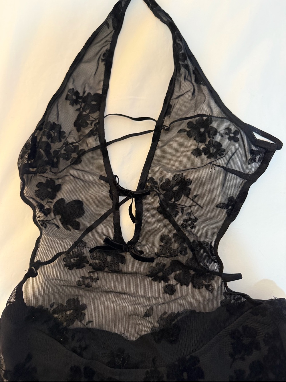 Fashion Nova Black Floral Sheer Mesh Jumpsuit with Keyhole - Picture 4 of 7